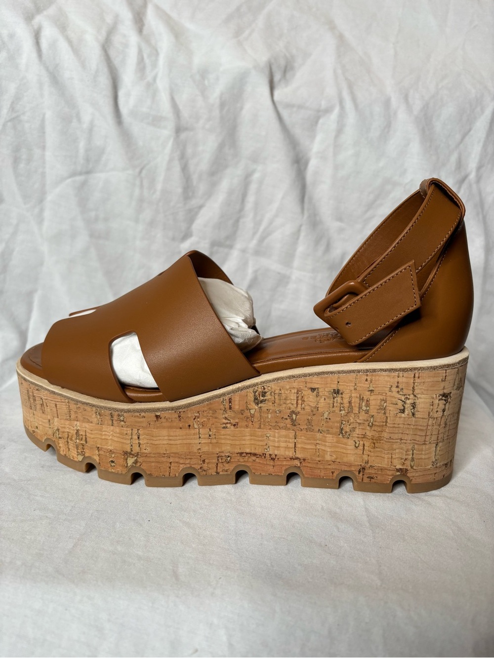 Hermes Brown Cork Wedge Sandals - Picture 3 of 12